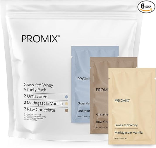 Promix Whey Protein Powder, Variety Pack (Unflavored, Vanilla, & Chocolate Flavors) Grass-Fed & 100% All Natural - ­Post Workout Fitness & Nutrition Shakes, Smoothies, Baking & Cooking Recipes