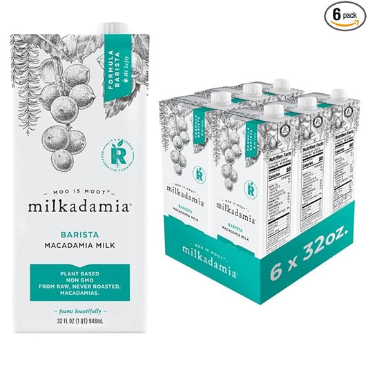 Milkadamia Barista Macadamia Milk, Excellent Source of Calcium, Plant Based, Kosher, Gluten Free & Non-GMO, 32 Fluid Ounce (Pack of 6)