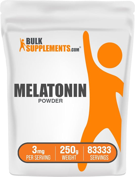 BulkSupplements.com Melatonin Powder - Sleep Supplement, Melatonin for Adults, Melatonin 3 mg - Vegan Melatonin, Pure & Gluten Free, 3mg per Serving, 250g (8.8 oz) (Pack of 1)