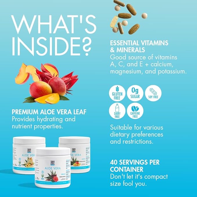 Yes You Can! Organic Aloe Vera Powder Drink Mix - Hydration Booster Infused with Pure Aloe Juice - Delicious Flavors - Made in USA - Antioxidant Rich - Variety Flavor - 40 Servings Per Canister (3 Pack)