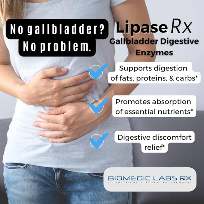 Gallbladder Formula, Lipase, Protease and Amylase Digestive Enzymes to Reduce Bloating - Vegetarian Formula, 60 Veg Capsules