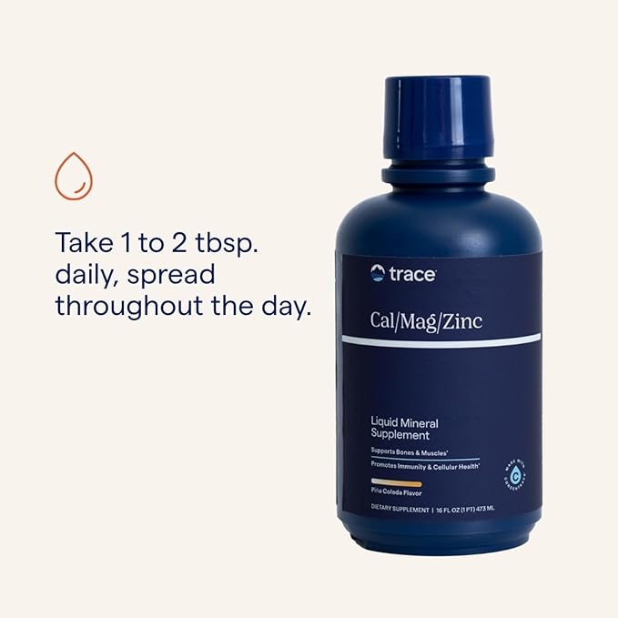 Trace Minerals | Liquid Cal/Mag/Zinc | Calcium, Magnesium, Zinc, Vitamin D3 Supplement | Supports Normal Tissue, Muscle, and Bone Density | Natural Piña Colada Flavor | 16 Servings, 16 fl oz.
