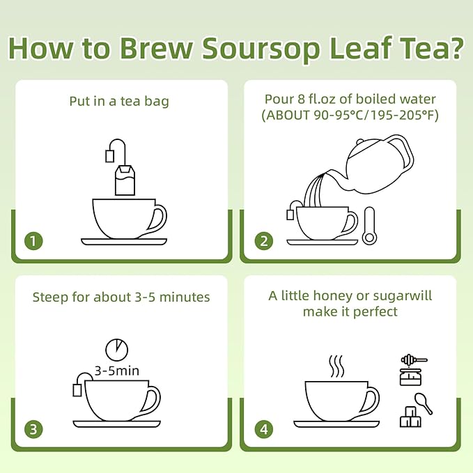 Soursop Leaves Tea Bag, Pure Natural Soursop Leaf, Boosting Immune, Improving Sleep & Skin Health, Hoja Guanabana Tea（30 Bags)