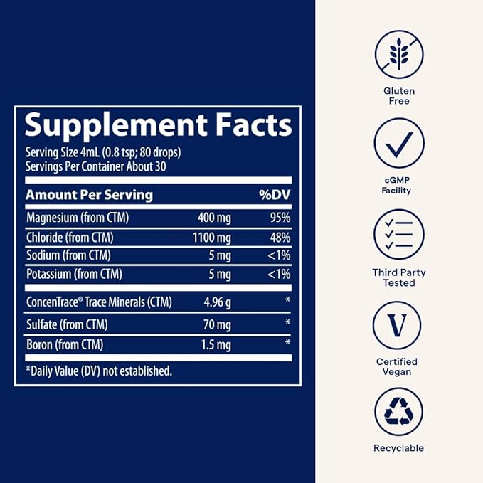 Trace Minerals Ionic Magnesium - Liquid Ionic Magnesium to Support Immune, Brain & Heart Health - Supplement to Aid Energy & Vitality - Supplement with Magnesium & Sodium - 4 fl oz (30 Servings)