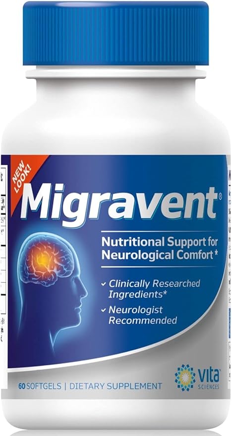 Vita Sciences Migravent Migraine Relief Supplement w/Vitamin B2, Riboflavin, Magnesium, Coenzyme CoQ10, PA-Free Butterbur, Bioperine, Premium Herbal Extracts 60 Count