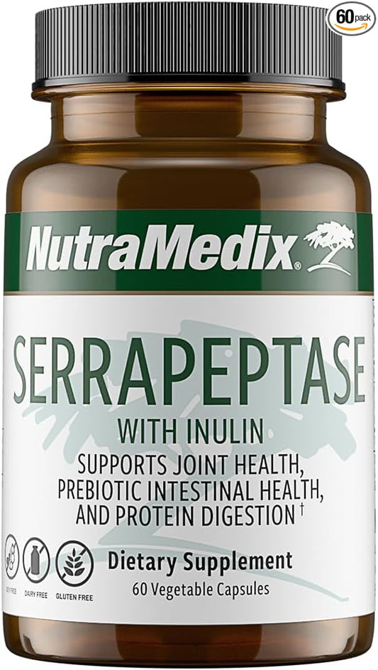 Nutramedix Serrapeptase Supplement - Proteolytic Enzymes for Digestion + Inulin - Made to Support Digestive Health Support - Gluten, Soy and Dairy-Free (60 Capsules)