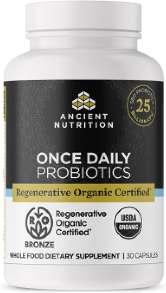 Ancient Nutrition Regenerative Organic Certified Probiotics, Daily Probiotics Once Daily, Healthy Digestion and Immune System Function Support, 25 Billion CFUs* Per Serving, 30 Count