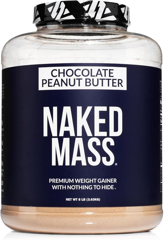 NAKED Chocolate Peanut Butter Mass - 1,280 Calories, 50G Protein, Nothing Artificial. All Natural Weight Gainer Protein Powder - 8Lb Bulk, GMO Free, Gluten Free & Soy Free