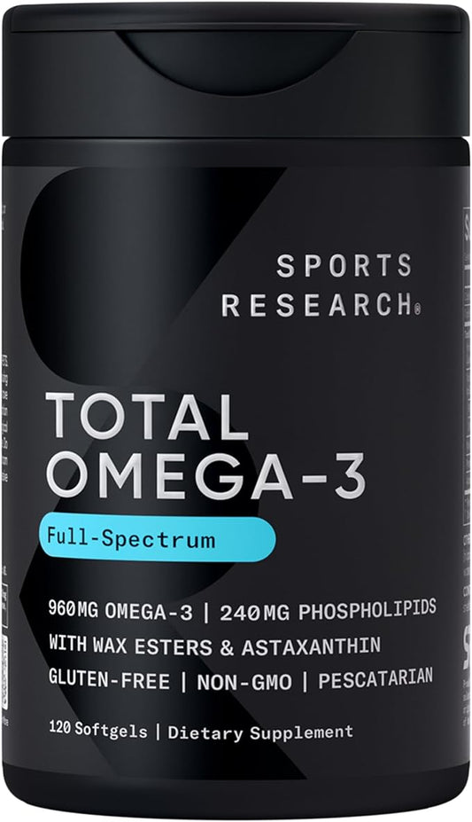 Sports Research® Total Omega-3 Fish Oil 2200mg - Made from Antarctic Krill w/Astaxanthin, Wild Sockeye Salmon & Alaska Pollock - 960mg of EPA & DHA - 120 Softgels