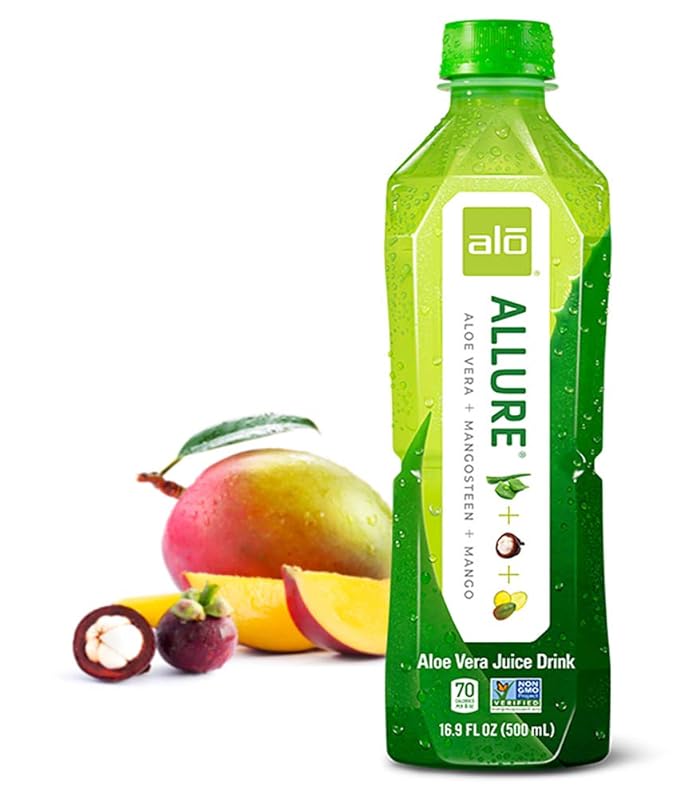 ALO Aloe Vera Juice Drink | ALLURE - Mangosteen + Mango | 16.9 fl oz, Pack of 12 |Plant-Based Drink with Real Aloe Pulp