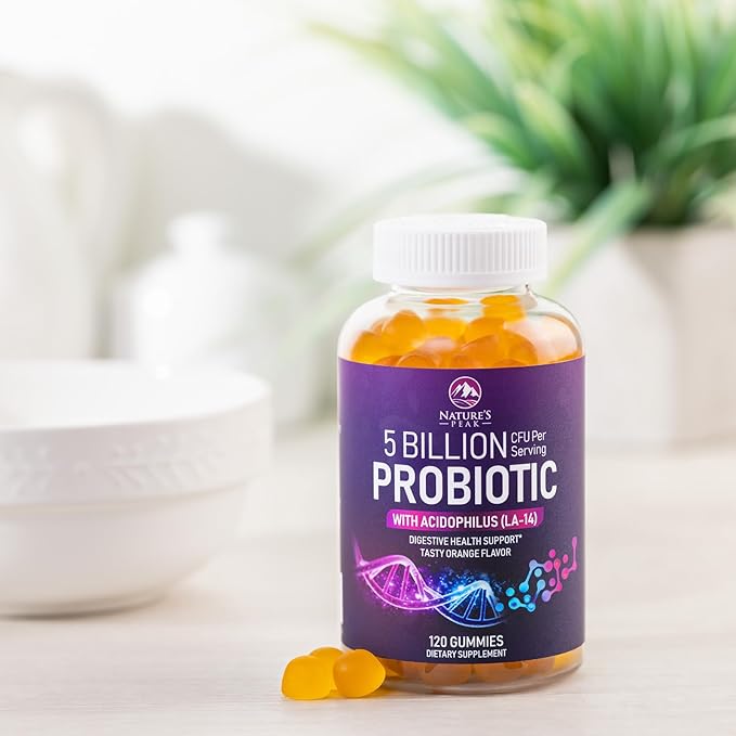 Probiotic Gummies for Women, Men & Teens - 5 Billion CFUs, 6 Pro Biotic Strains - Daily Probiotic Gummy Supplement for Natural Digestive Health, “Good” Gut & Immune Support, Orange Flavor - 120 Count
