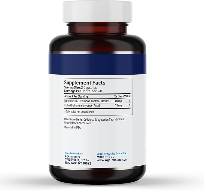 Berberine 1000mg Supplement Complex with Inulin Prebiotic - Each Capsule Contains Berberine 500mg - Doctor Formulated Supplements for High Absorption.