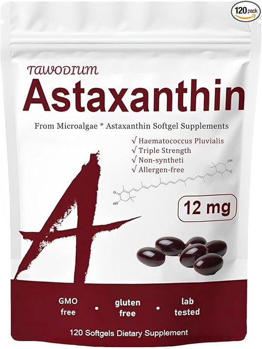 Astaxanthin Tanning Pills 12mg, 120 Softgels Triple Strength Skin Vitamins for Women with Antioxidant Activity, Supports Eye Joint Internal Circulation Health Supplement Non-GMO & No Gluten