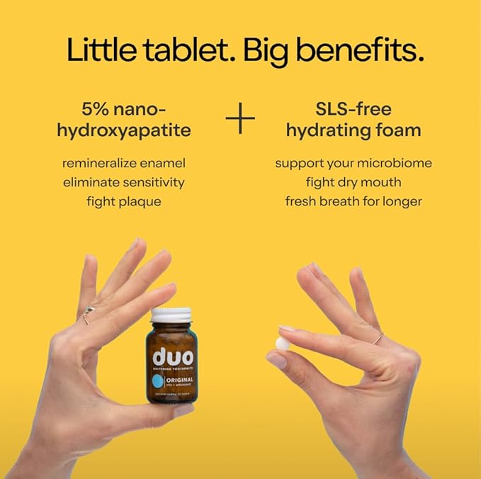 Duo Energy Toothpaste Tablets | Caffeine + B12 w/Nano-Hydroxyapatite (nHa) - Whitening, Remineralize & Reduce Sensitivity | Sustainable & Plastic Free | Cinnamon Mint Chai, 1 BTL/62 Tablet