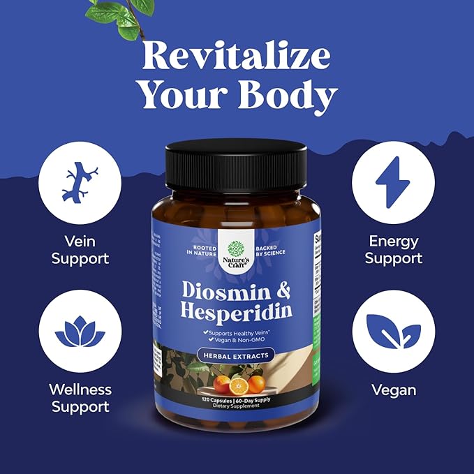 Diosmin Hesperidin 1000mg Complex for Circulation - Hesperidin & Diosmin Complex 1000mg from Bitter Orange for Vein Support - ISO 17025 Lab Tested - Vegan Non-GMO & Gluten Free (2 Month Supply)