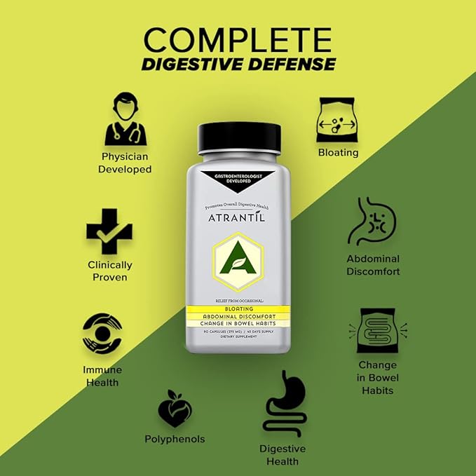 Atrantil 90 Capsules-Antioxidant Packed Polyphenol for Bloating and Gas Relief, Abdominal Discomfort, Constipation, Diarrhea, Postbiotic, Change in Bowel Habits and Everyday Digestive Health.