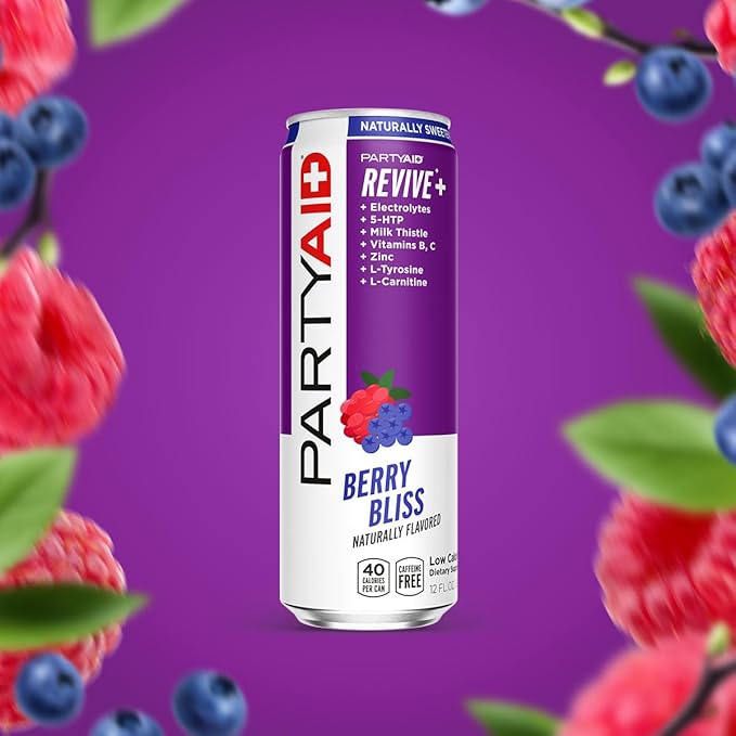 PARTYAID Rehab Blend, Feel Good Tonight and Tomorrow, Contains 5-HTP, B-Complex, Milk Thistle, Electrolytes, No Artificial Flavors or Sweeteners, Caffeine-Free, 12 Fl Oz (Pack of 24)