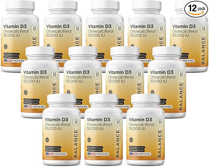 Balancebreens Vitamin D3 50,000 IU, 60 Veggie Capsules - High Potency, Supports Immune & Bone Health - Weekly Once (Pack of 12)