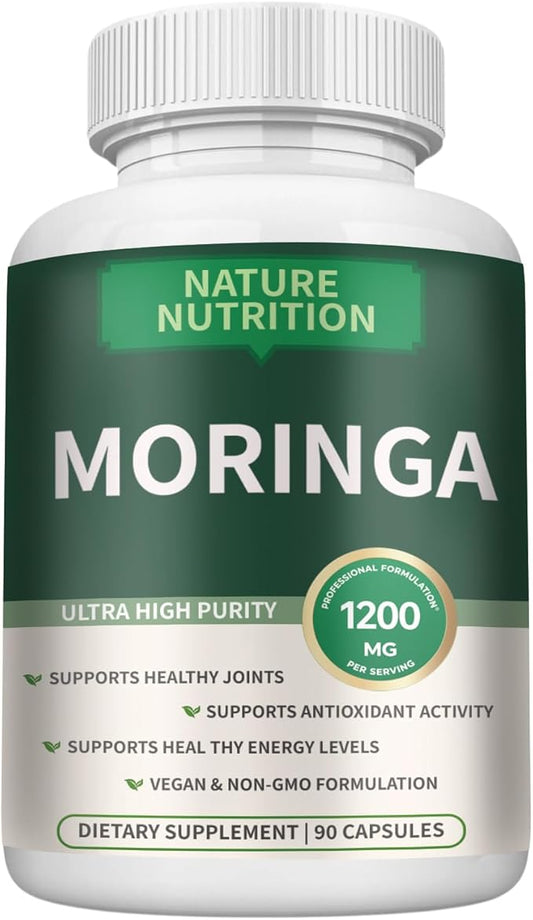 Moringa Capsules 1200mg – Pure Moringa Powder Oleifera Leaf Superfood Rich in Antioxidant, Moringa Pure Capsules, Skin Health & Immune Support, Natural Greens, Non-GMO, Vegan Non-GMO, 90 Capsules (1)