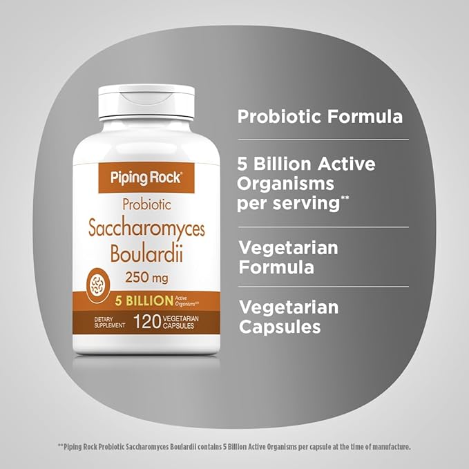 Piping Rock Saccharomyces Boulardii Probiotic Supplement | 5 Billion CFU | 120 Capsules | 250 mg | Vegetarian, Non-GMO, Gluten Free