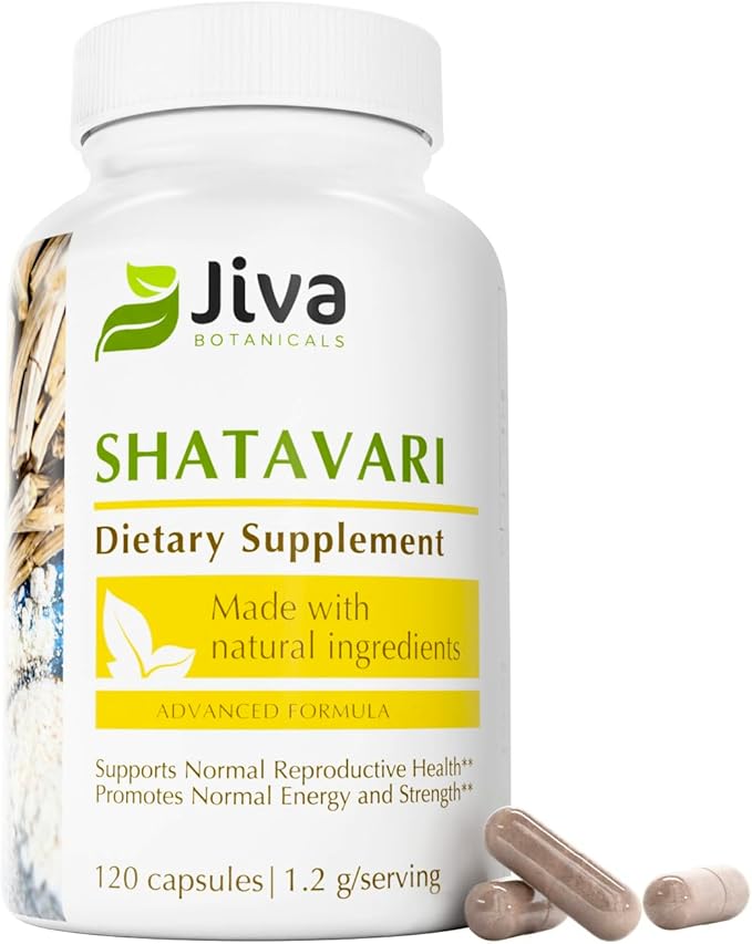 Jiva Botanicals Shatavari Supplement 1200mg - Shatavari Root Powder for Normal Hormonal Balance and Normal Energy Levels - Made in The USA - Non GMO, Vegan - 120 Capsules (Pack of 1)