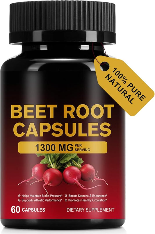 Beetroot Capsules, 100% Pure Natural 1300mg Beetroot Extract Capsules for Helping Maintain Blood Pressure-Non GMO, Veagn Friendly-Support Supplement