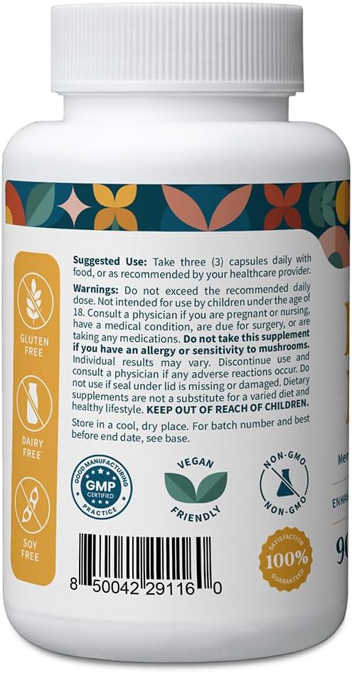 Pattern Wellness Lion’s Mane Mushroom – Supplement Capsules for Cognitive & Focus Support – Enhanced Absorption – 90 Vegan Capsules