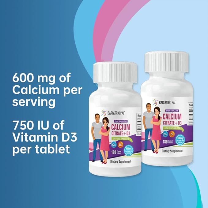 BariatricPal Easy Swallow Calcium Citrate (600mg) and D3 Coated Tablets (180-Day Supply)