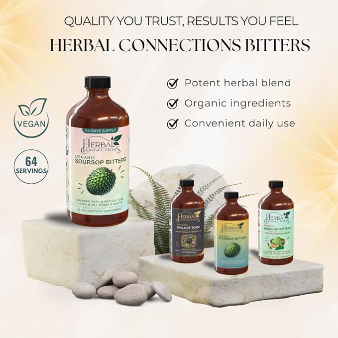 Soursop Bitters Liquid 32 Ounces - 64 Servings - 20 Herb Formula with Soursop, Moringa, Sea Moss, Turmeric, Ginger & Cayenne | Gut Health, Natural Cleanse & Daily Wellness | Vegan & Organic