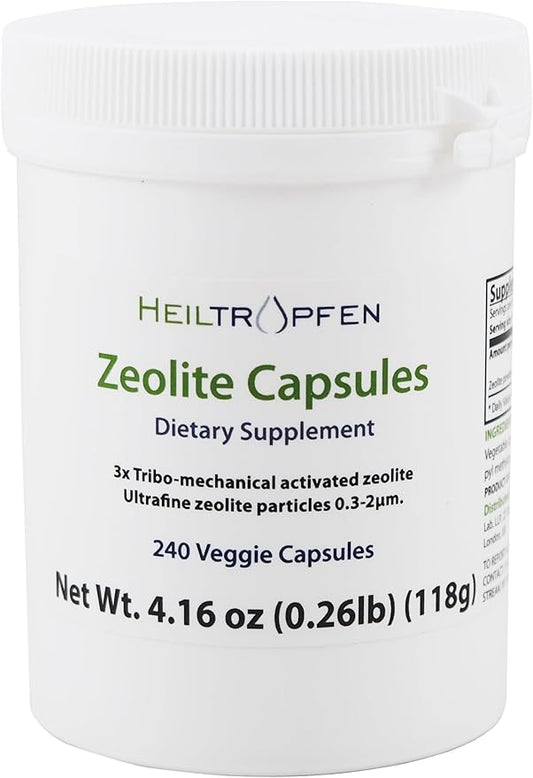 Zeolite 240 Capsules | Detox | Clinoptilolite | 3X Activated | Natural Mineral Dust Less-Than 2 µm | Heiltropfen®