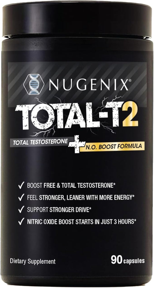 Nugenix Total-T2 - Testosterone Booster and Nitric Oxide Booster for Men, Tesnor, S7, ElevATP, Tongkat, Citrulline, Nitric Oxide and Testosterone Supplement for Men (90 Count)