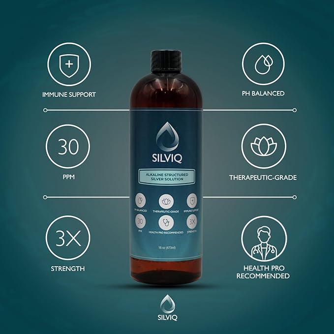 Structured Silver Water 30PPM - ph Balanced Alkaline Structure Silver Liquid Solution Mineral Supplement for Natural Immune Support - Enhanced Wellness & Gut Health - 16 Oz (437ml)