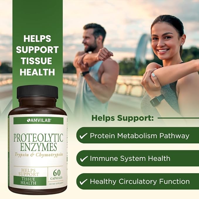 Proteolytic Enzymes - Trypsin & Chymotrypsin - Reduces Edema & Inflammation From Tissue Injury - Supports Digestive, Tissue & Immune Health - Recovery Boost - Dietary Supplement -60 Capsules