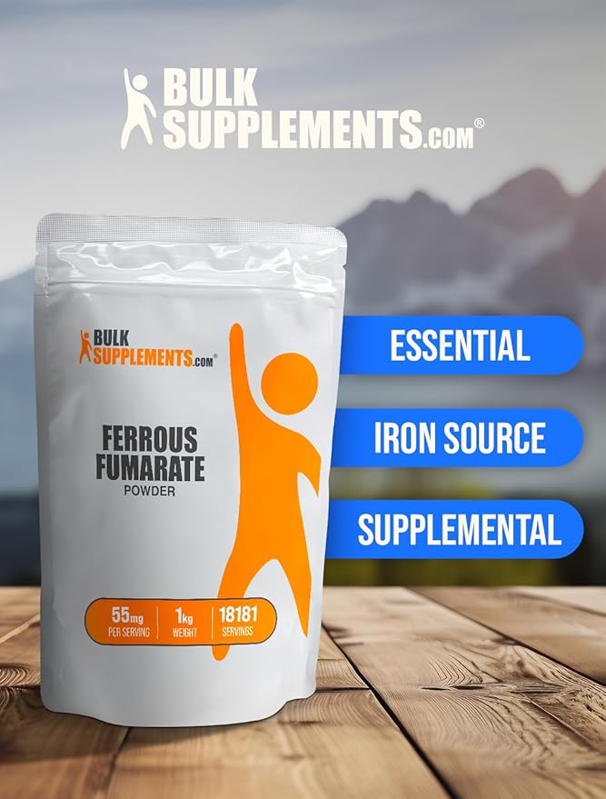 BulkSupplements.com Ferrous Fumarate Powder - Essential Mineral, Iron Supplement for Men and Women - Gluten Free, 55mg per Serving, 1kg (2.2 lbs) (Pack of 5)