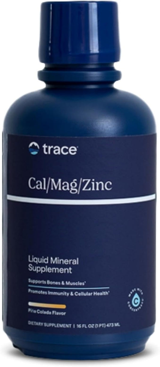 Trace Minerals | Liquid Cal/Mag/Zinc | Calcium, Magnesium, Zinc, Vitamin D3 Supplement | Supports Normal Tissue, Muscle, and Bone Density | Natural Piña Colada Flavor | 16 Servings, 16 fl oz.