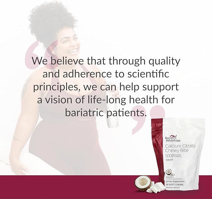 Bariatric Advantage Calcium Citrate Chewy Bites 500 mg - Highly Absorbable & Digestible - Vitamin D3 - Easily Chewable Calcium Supplement - Coconut Flavor - 90 Count