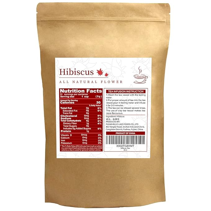TIAN HU SHAN Hibiscus Tea, 1lb/16oz Dried Hibiscus Flowers Loose Leaf 100% Natural Herbal Tea Cut & Sifted Caffeine Free Resealable Bag(200+ Cups)