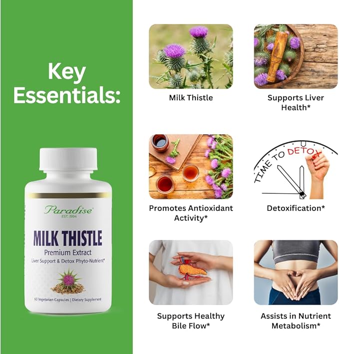 Paradise Herbs Milk Thistle, Active Whole Spectrum Extract, Vegan, Non GMO, Gluten Free, 60 Vegetarian Capsules