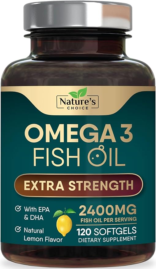 Omega 3 Fish Oil Supplement 2400 mg - Triple Strength EPA & DHA Fish Oil Omega 3, Essential Fatty Acids Supplement Softgels, Brain & Heart Health Support Supplements, Gluten Free Non-GMO, 120 Softgels