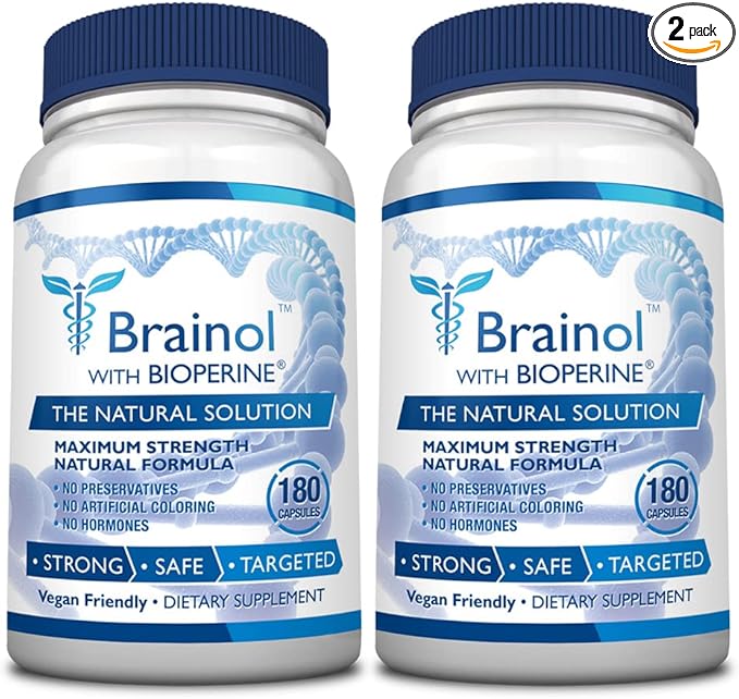 Brainol - The Smartest Choice For A Brain Boosting Nootropic - Enhance Mental Performance, Focus and Clarity - With DMAE, Huperzine A, BioPerine - Vegan-Friendly - 360 Capsules - 6 Month Supply