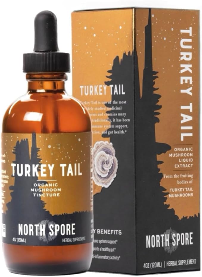 North Spore Organic Turkey Tail Tincture | Mushroom Supplement for Immune Wellness | Sustainably Grown & Confirmed for Potency | Trametes Versicolor Extract | Vegan, Non-GMO - 4oz