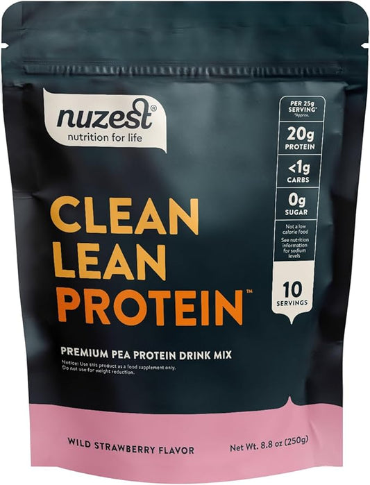 Nuzest - Pea Protein Powder - Clean Lean Protein, Premium Vegan Plant Based Protein Powder, Dairy Free, Gluten Free, GMO Free, Protein Shake (8.8 Ounce (Pack of 1), Wild Strawberry)
