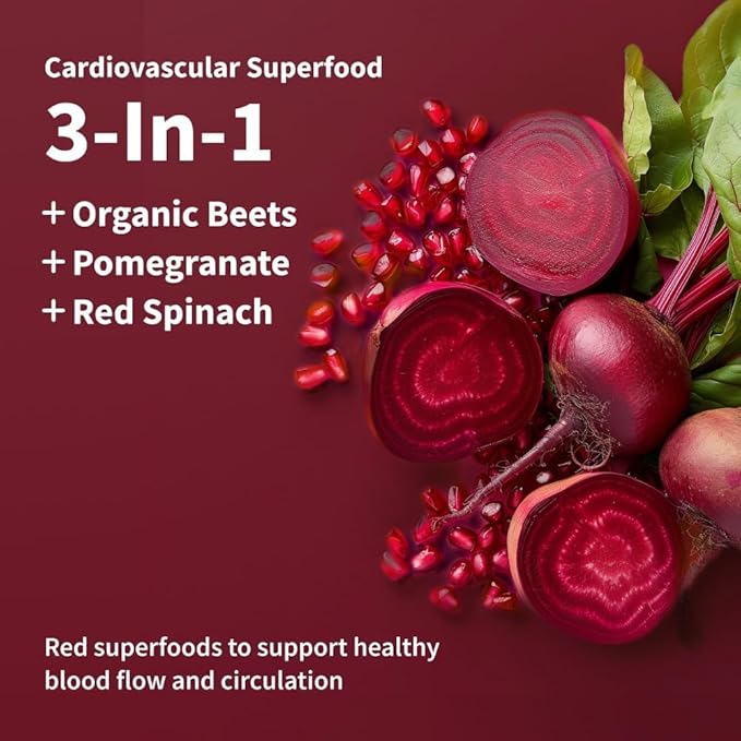 Snap Supplements Heart Beets, Organic Beet Root Powder, Cardiovascular Support Supplement for Men & Women, Beets, Pomegranate, B Vitamins & Red Spinach, Heart Health Support, 30 Servings, Mixed Berry