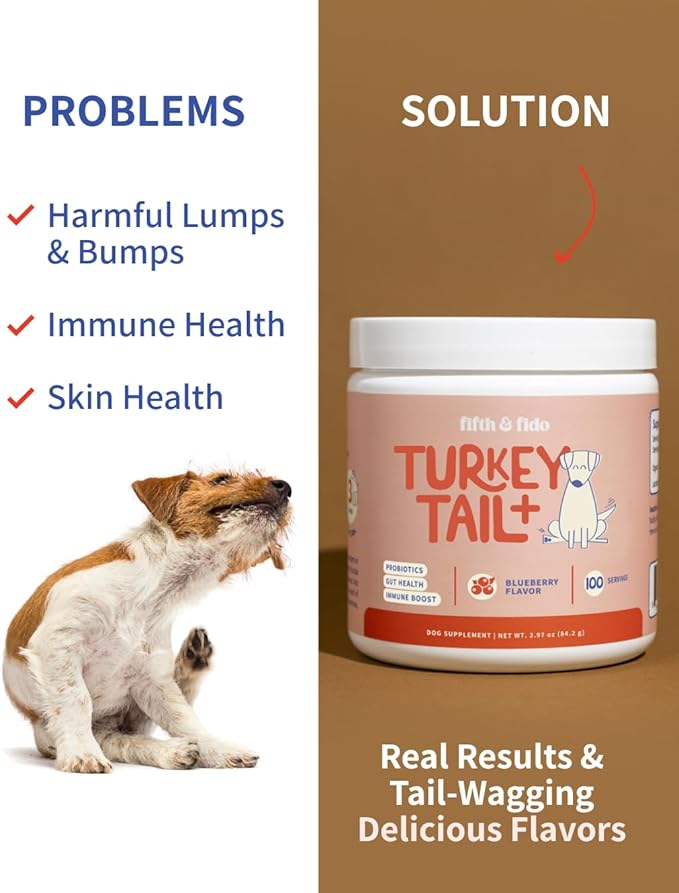 Fifth & Fido Turkey Tail Mushroom Powder for Dogs – Natural Probiotic Supplement – Dog Digestive Health & Immune Support – Peanut Butter Flavor