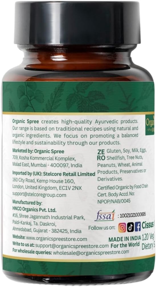 Hadjod 120 Tablets – USDA Organic Cissus Quadrangularis – Supports Joint Strength & Mobility* - Pack of 3