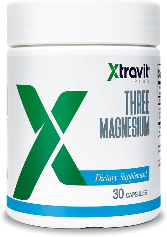 Three Magnesium Supplement – Natural Supplements for Men & Women - Triple Action Blend May Support Sleep, Digestion, Muscles, & Nerves - Non-GMO, No Fillers, 400 mg, 30 Capsules