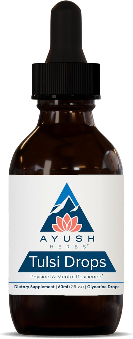 Ayush Herbs Tulsi Drops - Alcohol-Free Tulsi Drops, Holy Basil Gylcerite, Natural Immune-Support Drops for Kids & Adults, Calm & Focus Booster - 2 Fl Oz (80 Servings)