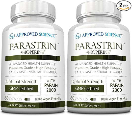 Approved Science Parastrin - 120 Capsules - Cleanse and Improve Gut Health - Black Walnut, Garlic Bulb, Papain 2000, BioPerine - Vegan