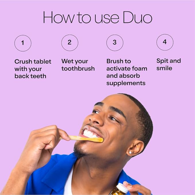 Duo Sleep Toothpaste Tablets | Melatonin w/Nano-Hydroxyapatite (nHa) - Whitening, Remineralize & Reduce Sensitivity | Sustainable & Plastic Free | Mint w/Lavender - 1 Bottle/62 Tablets