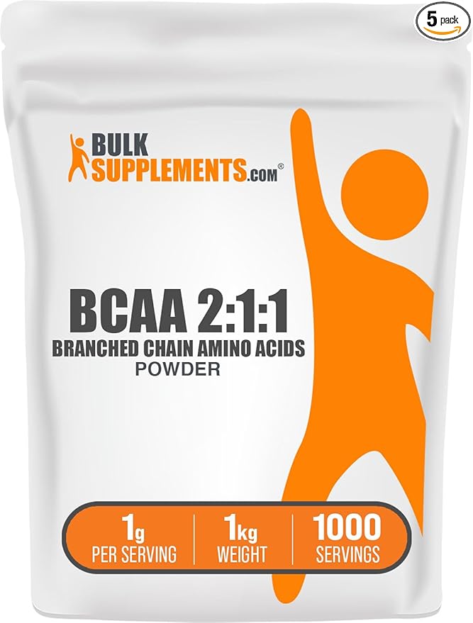 BulkSupplements.com BCAA 2:1:1 Powder - Branched Chain Amino Acids, BCAAs Amino Acids Powder - Unflavored & Gluten Free, 1g per Serving, 1kg (Pack of 5) (11 lbs)
